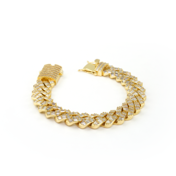 Baguette Studded Curb Bracelet- Gold 15mm