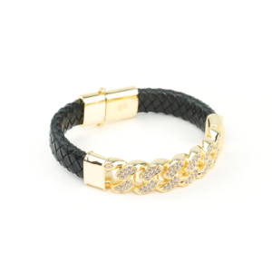 Leather and Gold Studded Bracelet- Gold 12mm