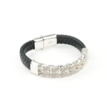 Leather and Gold Studded Bracelet- White Gold 12mm