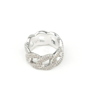 Studded Cuban Link Ring- White Gold