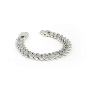 Studded Curb Bracelet- White Gold 15mm