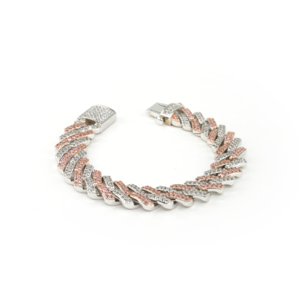 Studded Curb Bracelet- WhiteGold Bi Color 19mm