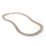 Pink and White Studded Curb Chain- White Gold BiColor 12mm