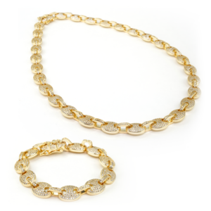 Studded Gold Gucci Link Necklace and Bracelet Set