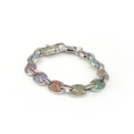 Rainbow Studded Gucci Link Bracelet- White Gold MultiColor 11mm