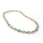 Rainbow Studded Gucci Link Chain- White Gold Multi Color 11mm