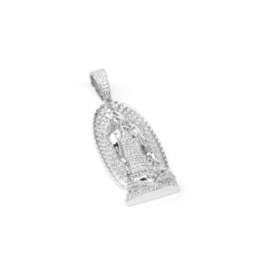 Studded Mother Mary Pendant- White Gold