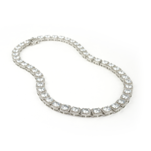 Studded Princess Cut Tennis Necklace- White Gold 10mm