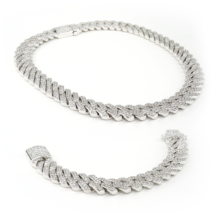 Studded White Gold Curb Chain Set