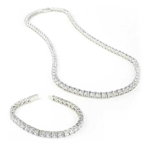 White Gold Tennis Necklace and Bracelet Set